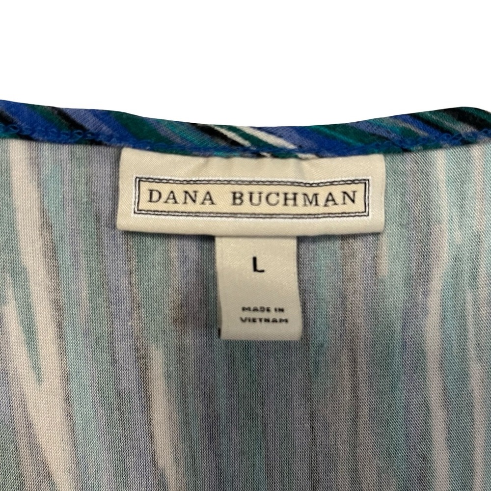 Dana Buchman Blue Green Chevron Stripe V-Neck Short Sleeve Top Large - Picture 2 of 5